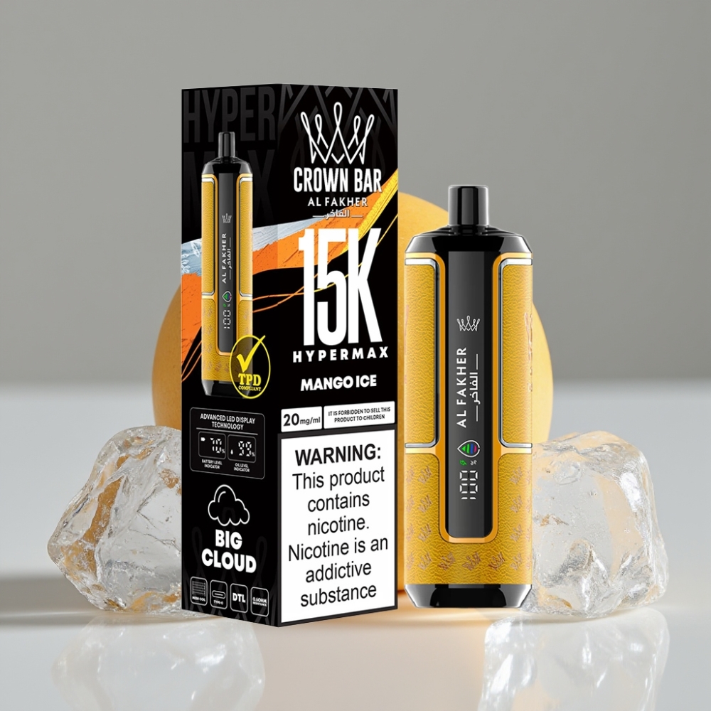 Al Fakher Crown Bar 15K Hypermax سيجارة إلكترونية للاستخدام مرة واحدة Kit مانجو آيس سعة 22مل 15000 نفخة بطارية 600 مللي أمبير