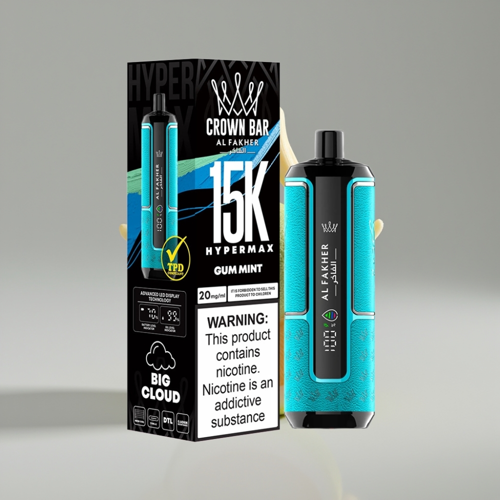 Al Fakher Crown Bar 15K Hypermax سيجارة إلكترونية للاستخدام مرة واحدة Kit بنكهة علكة بالنعناع - 22مل - 6000 نفخة - 6ملغ/مل