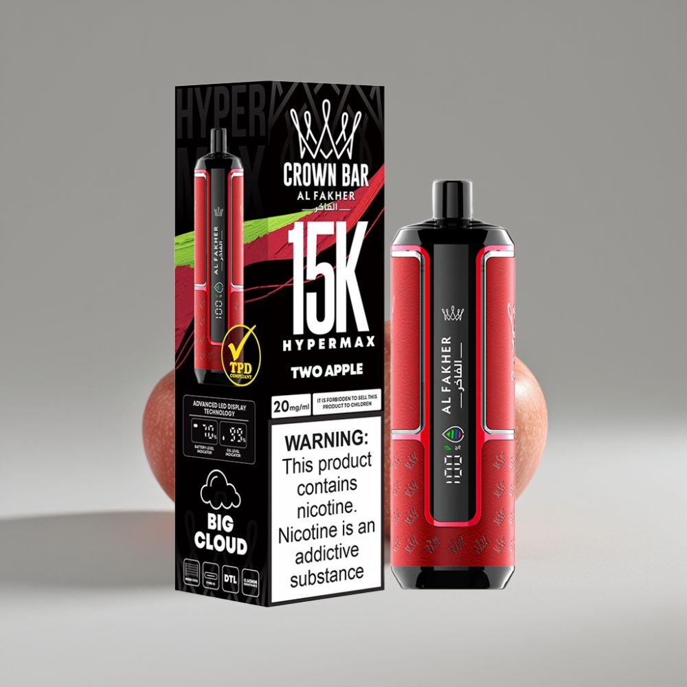 Al Fakher Crown Bar 15K Hypermax سيجارة إلكترونية للاستخدام مرة واحدة Kit تفاحتين – 22مل، 600mAh، 15000 نفخة