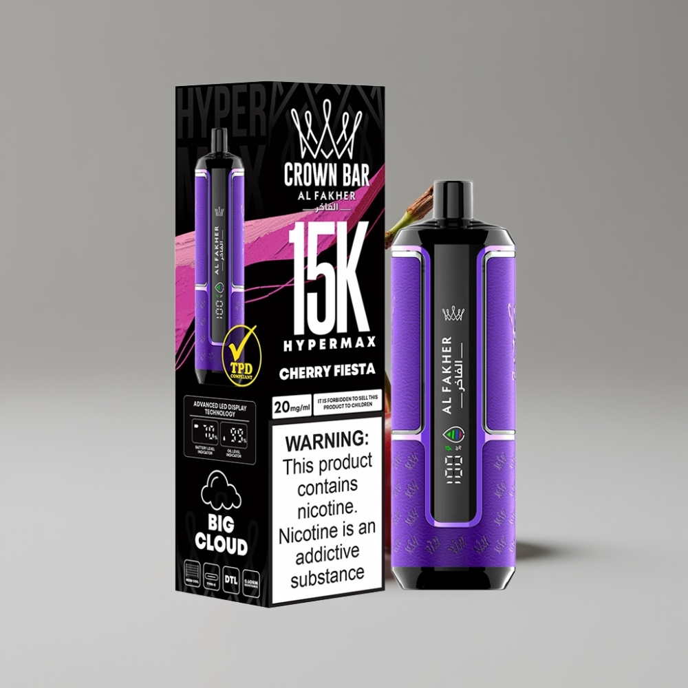 Al Fakher Crown Bar 15K Hypermax سيجارة إلكترونية للاستخدام مرة واحدة Kit 22ml 15000 Puffs Type-C Cherry Fiesta