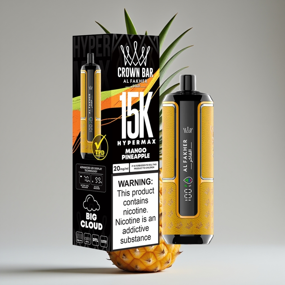 Al Fakher Crown Bar 15K Hypermax سيجارة إلكترونية للاستخدام مرة واحدة Kit 22ml 600mAh Type-C مانجو أناناس