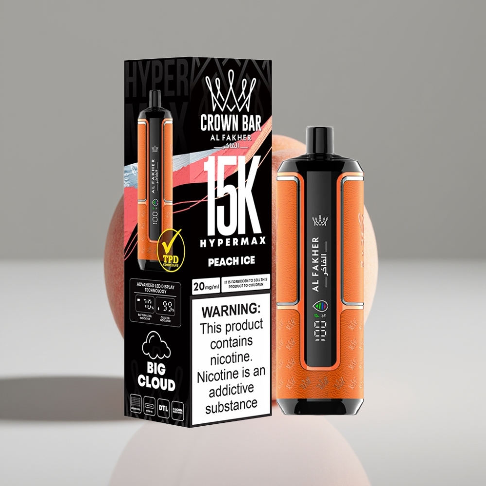 Al Fakher Crown Bar 15K Hypermax سيجارة إلكترونية للاستخدام مرة واحدة Kit - 22ml/600mAh/Type-C - خوخ مثلج