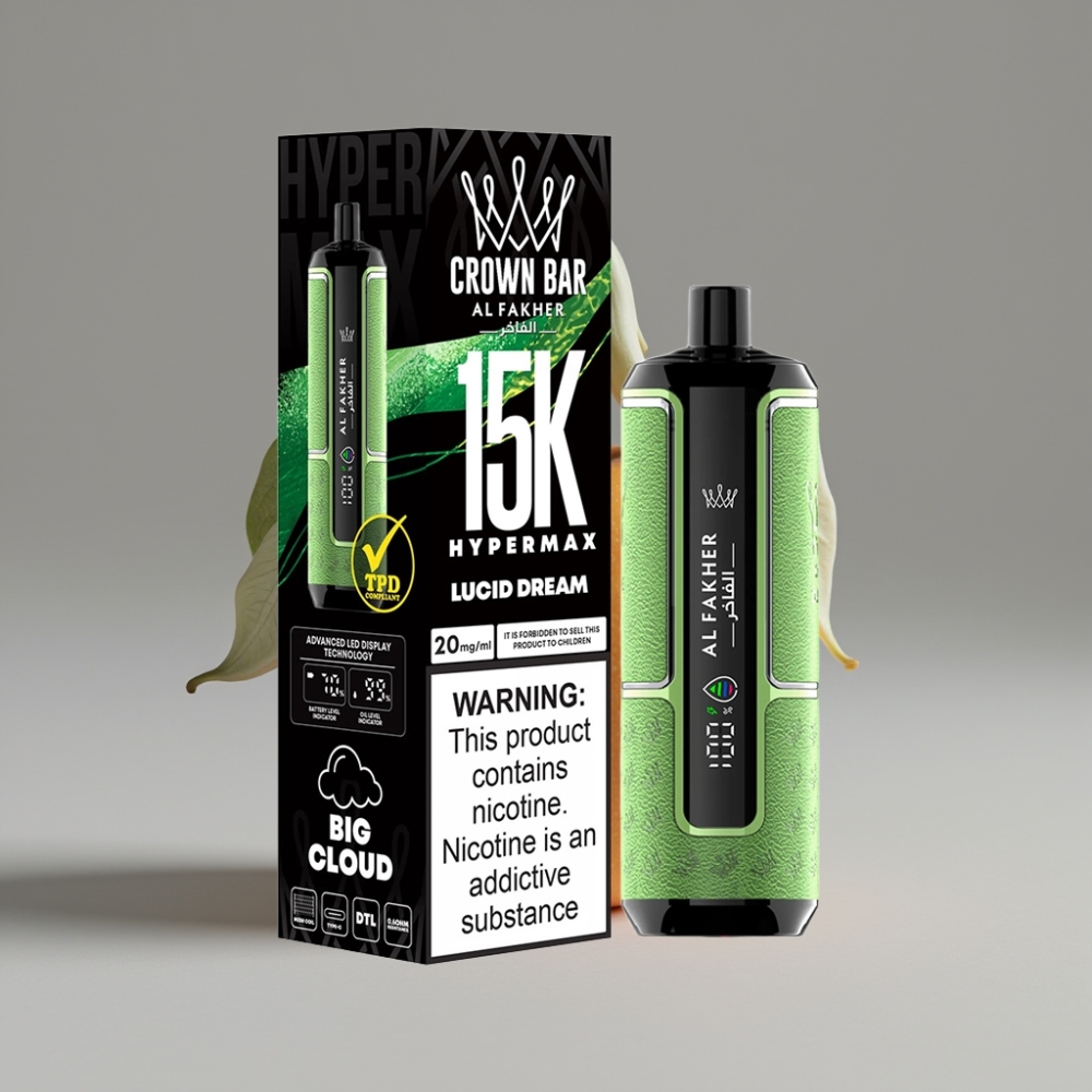 Al Fakher Crown Bar 15K Hypermax سيجارة إلكترونية للاستخدام مرة واحدة Kit 22ml 600mAh Type-C حلم صافٍ