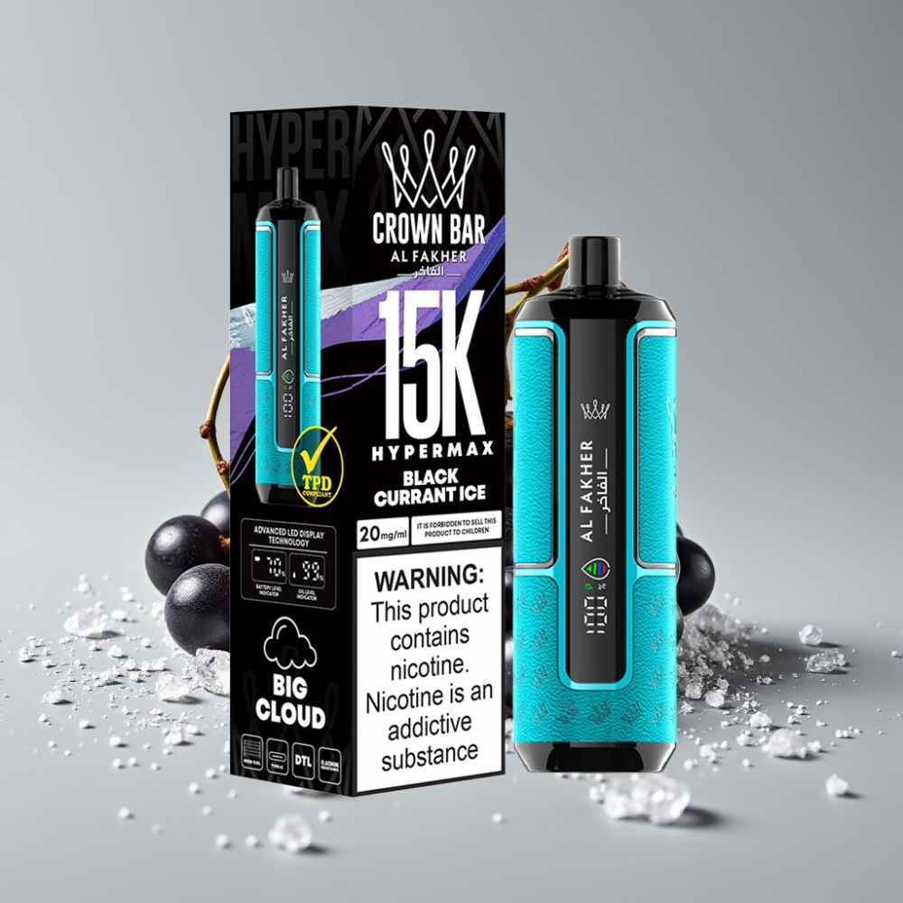 Al Fakher Crown Bar 15K Hypermax Vape Kit Disposable Blackcurrant Ice 22ml 15K Puffs 6mg