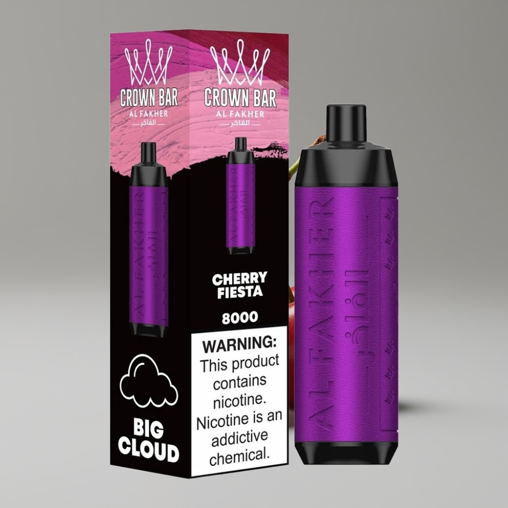 Al Fakher Crown Bar 8000 Crystal سيجارة إلكترونية للاستخدام مرة واحدة - 8000 Puffs - 18ml - 5mg Nicotine - Cherry Fiesta