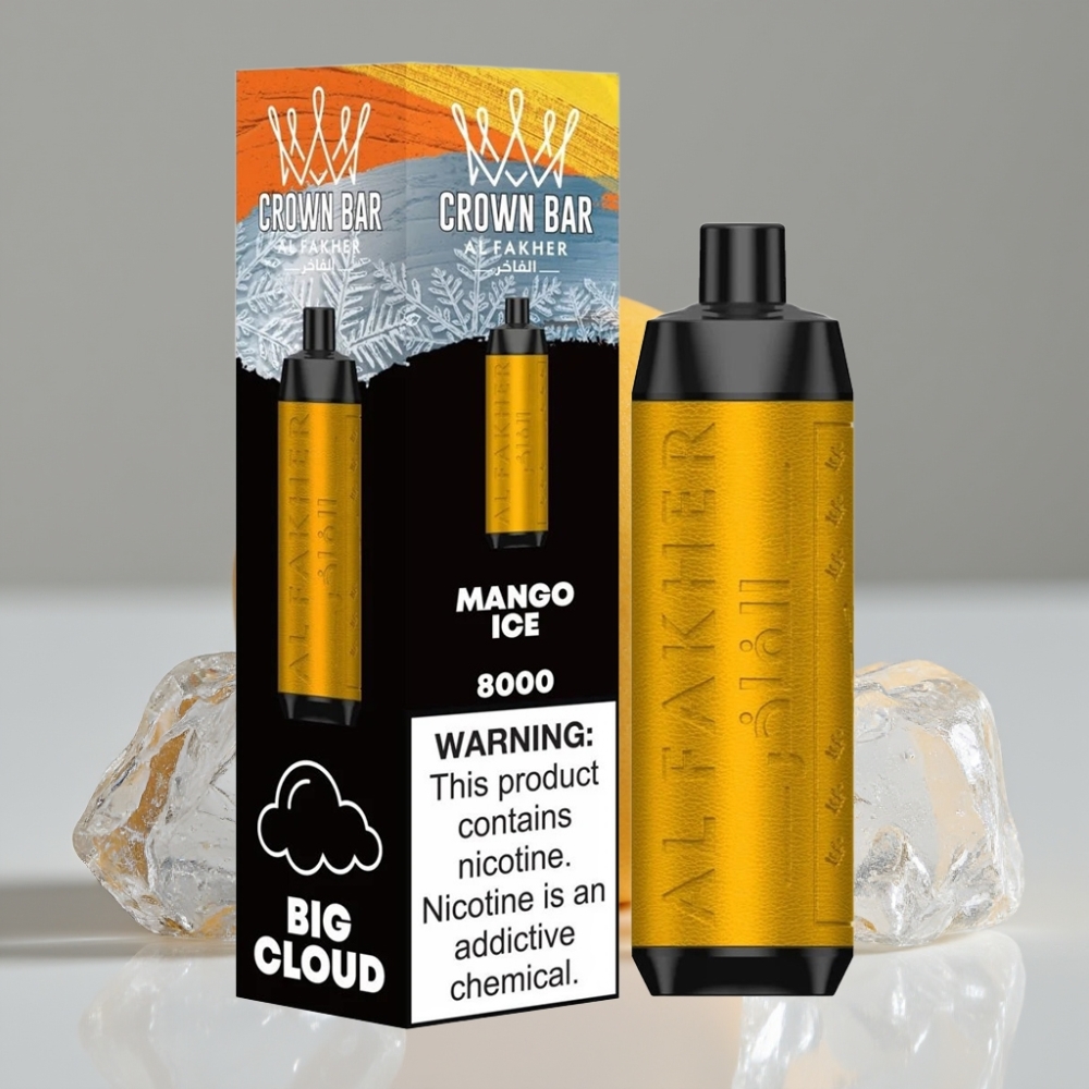 Al Fakher Crown Bar 8000 Crystal سيجارة إلكترونية للاستخدام مرة واحدة - 8000 Puffs - 18ml - 5mg Nicotine - Mango Ice - USB-C