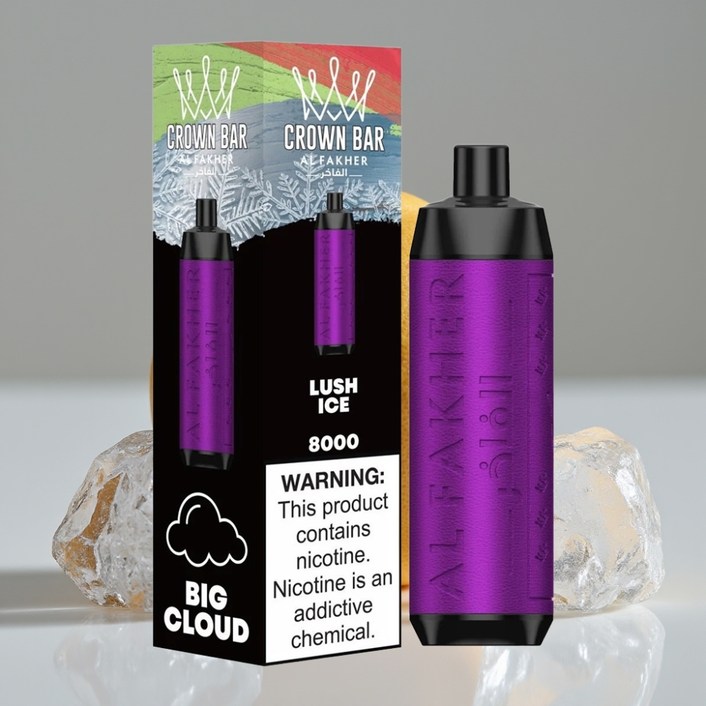 Al Fakher Crown Bar 8000 Crystal سيجارة إلكترونية للاستخدام مرة واحدة Ice Lush - 18ml سعة، 8000 نفخة، بطارية 600 مللي أمبير