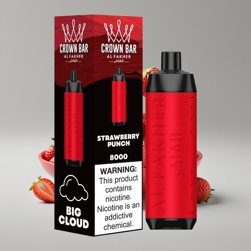 Al Fakher Crown Bar 8000 Crystal سيجارة إلكترونية للاستخدام مرة واحدة - Strawberry Punch - 18ml - 8000 Puffs - 5mg Nicotine