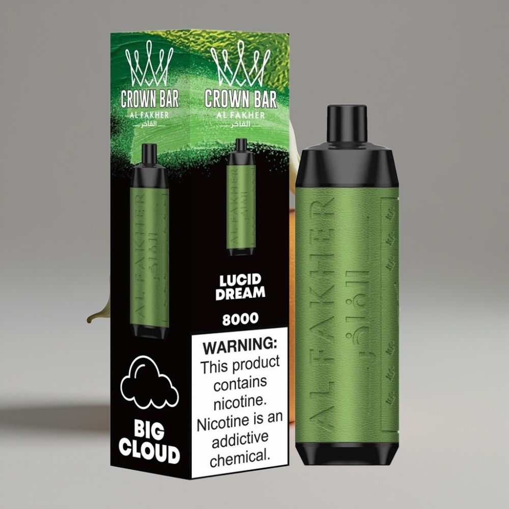 Al Fakher Crown Bar 8000 Crystal Vape Disposable - حلم صافٍ - 18مل سائل - 8000 نفخة - شحن USB-C