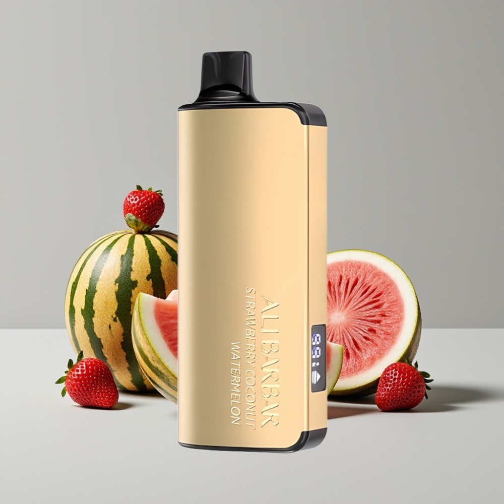 Alibarbar Ingot 9000 Puffs سيجارة إلكترونية للاستخدام مرة واحدة - فراولة جوز الهند بطيخ - 22مل سعة سائل - 9000 نفخة - شاشة LED