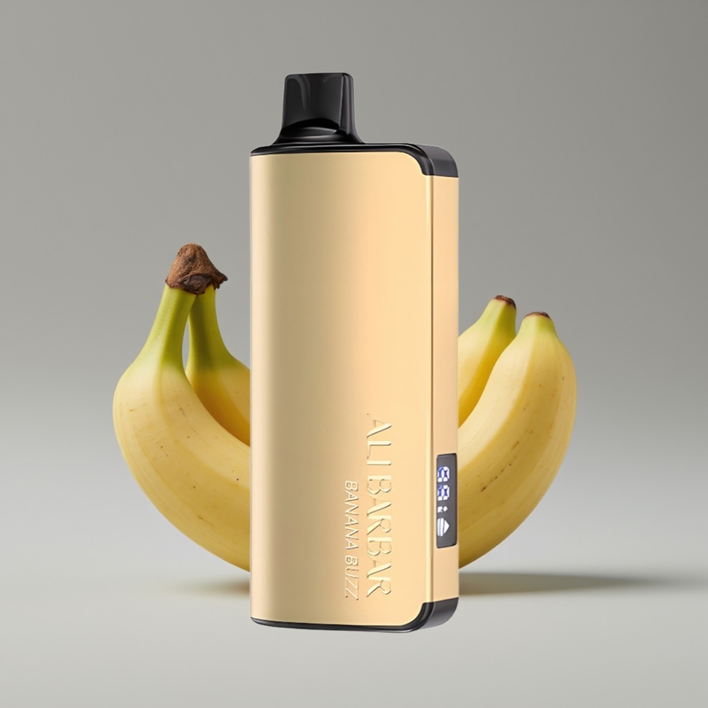 Alibarbar Ingot 9000 Puffs سيجارة إلكترونية للاستخدام مرة واحدة Banana Buzz - 22ml سعة، 2350mah بطارية، شاشة LED