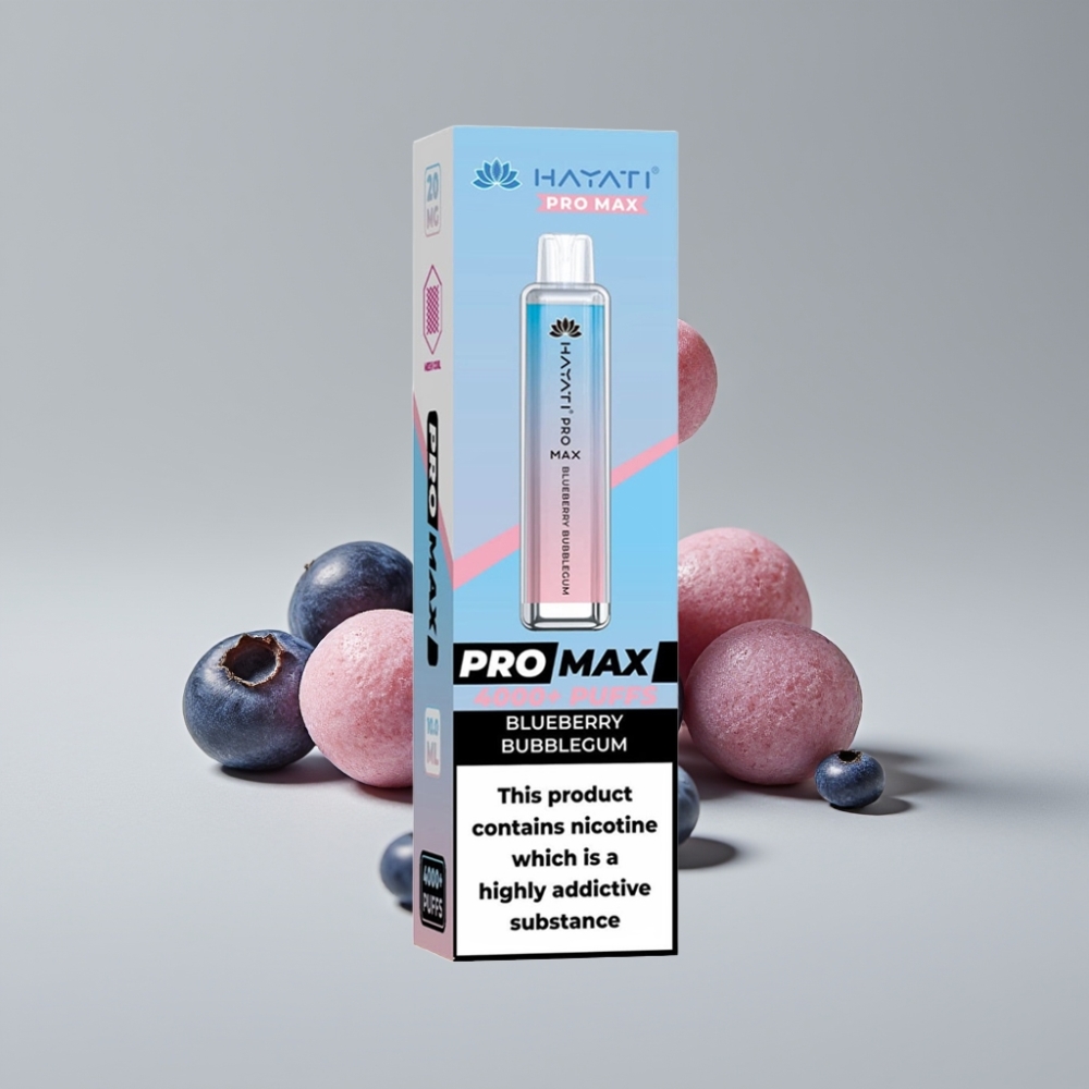 Hayati Pro Max 4000 Puffs سيجارة إلكترونية للاستخدام مرة واحدة توت أزرق علكة فقاعية، 1400mAh، 2%/5% نيكوتين، Dual 1.1 Ohm Mesh Coil
