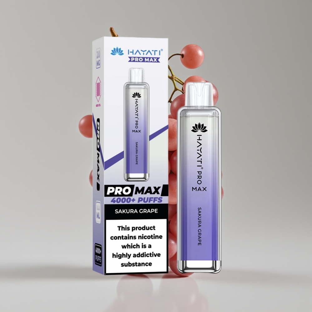Hayati Pro Max 4000 Puffs سيجارة إلكترونية للاستخدام مرة واحدة عنب الساكورا - 1400mAh بطارية قابلة للشحن، Dual 1.1 Ohm Mesh Coil، 2%/5% نيكوتين