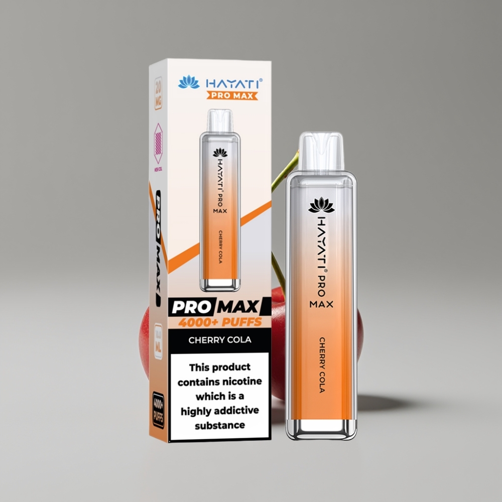 Hayati Pro Max 4000 Puffs سيجارة إلكترونية للاستخدام مرة واحدة كرز كولا - بطارية 1400mAh قابلة لإعادة الشحن، Dual 1.1 Ohm Mesh Coil، 2%، 5% نيكوتين