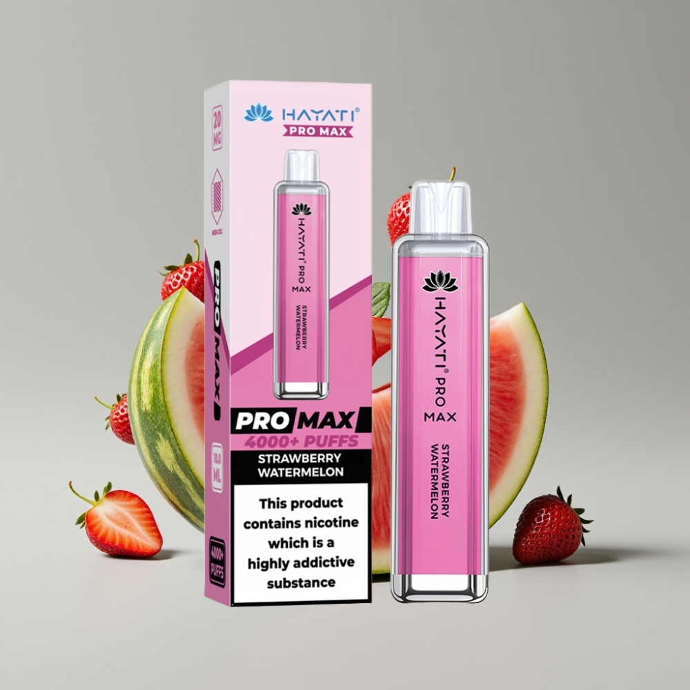Hayati Pro Max 4000 Puffs سيجارة إلكترونية للاستخدام مرة واحدة فراولة بطيخ - 1400mAh بطارية قابلة لإعادة الشحن، Dual 1.1 Ohm Mesh Coil