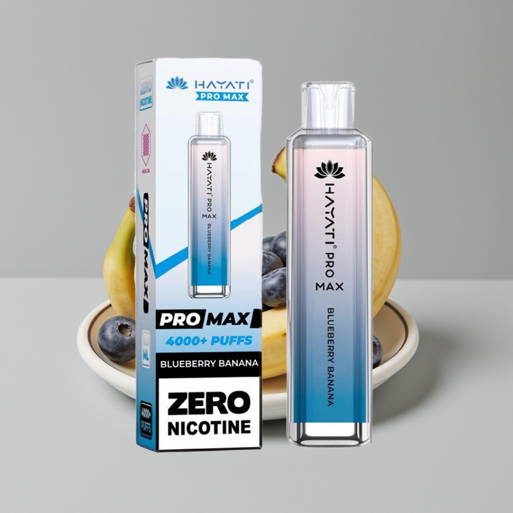 Hayati Pro Max 4000 Puffs سيجارة إلكترونية للاستخدام مرة واحدة توت أزرق وموز - 1400mAh بطارية قابلة للشحن - Dual 1.1 Ohm Mesh Coil