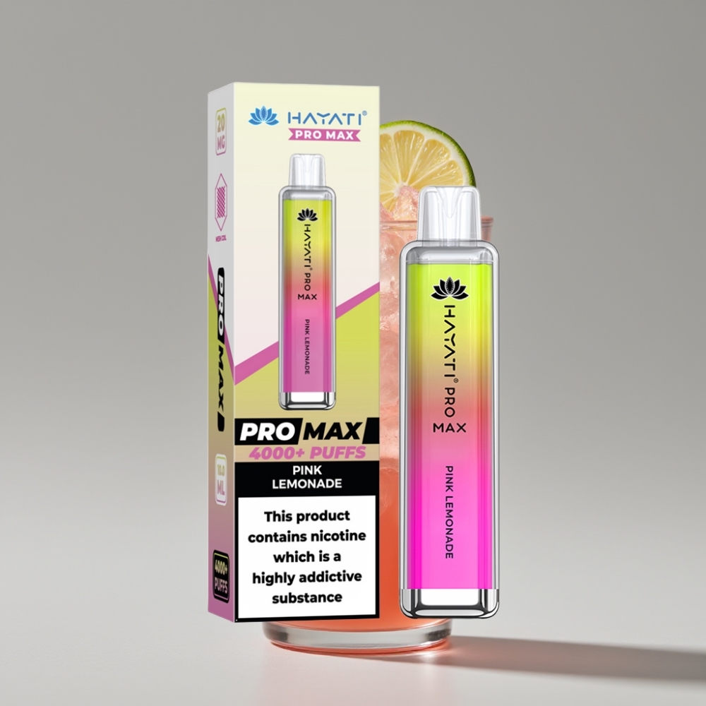 Hayati Pro Max 4000 Puffs سيجارة إلكترونية للاستخدام مرة واحدة عصير الليمون الوردي - 2%، 5% نيكوتين - 1400mAh - 28×28×120mm