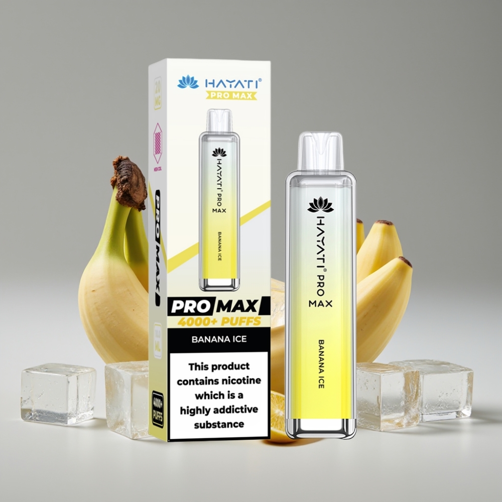 Hayati Pro Max 4000 Puffs سيجارة إلكترونية للاستخدام مرة واحدة Banana Ice - 1400mAh Battery, Dual Mesh Coil, Rechargeable, TPD-Compliant