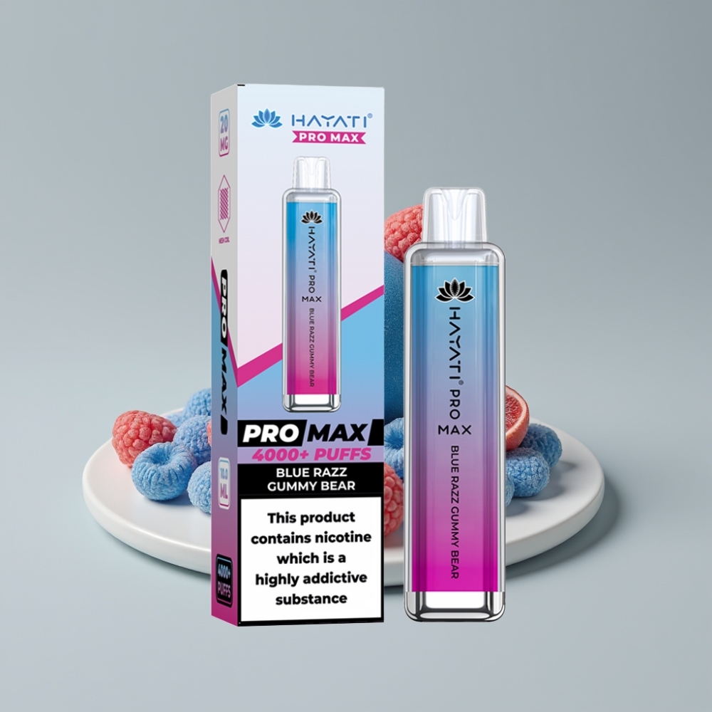 Hayati Pro Max 4000 Puffs سيجارة إلكترونية للاستخدام مرة واحدة - Blue Razz Gummy Bear - 1400mAh Battery - 2%, 5% Nicotine - Dual 1.1 Ohm Mesh Coil