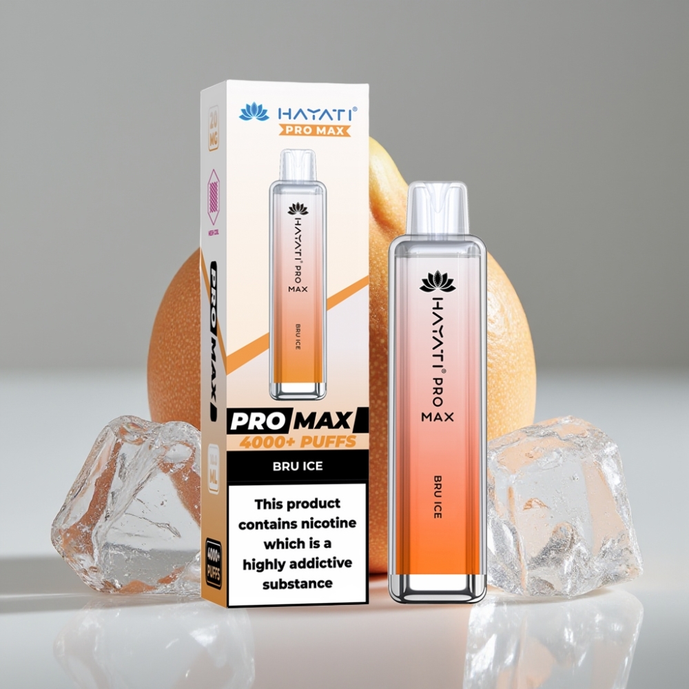 Hayati Pro Max 4000 Puffs سيجارة إلكترونية للاستخدام مرة واحدة Bru Ice - 1400mAh Rechargeable Battery, Dual Mesh Coil, TPD-Compliant
