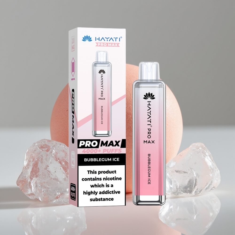 Hayati Pro Max 4000 Puffs سيجارة إلكترونية للاستخدام مرة واحدة Bubblegum Ice - 1400mAh بطارية قابلة للشحن، 5% نيكوتين، LED