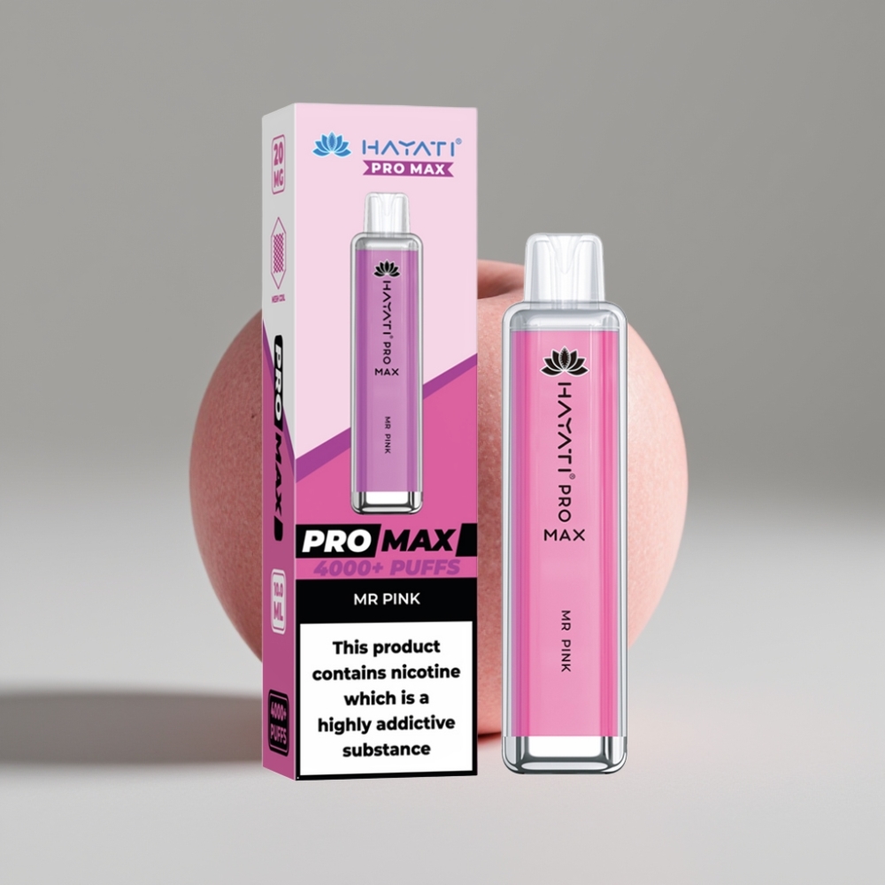 Hayati Pro Max 4000 Puffs سيجارة إلكترونية للاستخدام مرة واحدة بطعم الوردي MR PINK - شفاف، 5% نيكوتين، 1400mAh، LED
