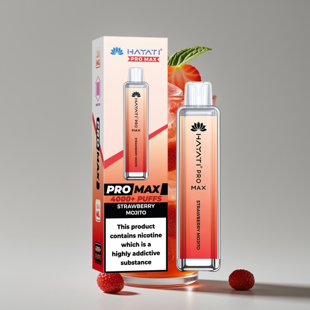 Hayati Pro Max 4000 Puffs سيجارة إلكترونية للاستخدام مرة واحدة Strawberry Mojito - 1400mAh Battery, Dual Mesh Coil