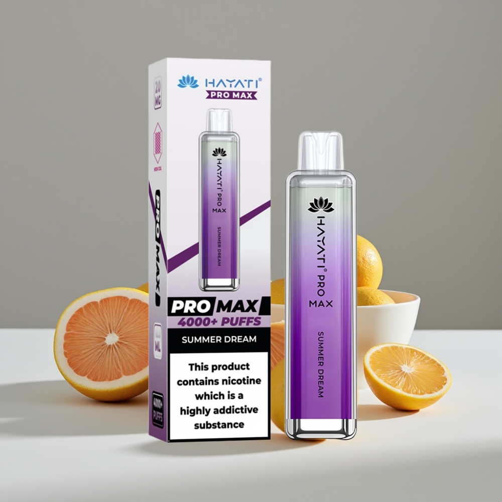 Hayati Pro Max 4000 Puffs سيجارة إلكترونية للاستخدام مرة واحدة Summer Dream - Rechargeable, 1400mAh, Dual Mesh Coil, 2%/5% Nicotine, TPD