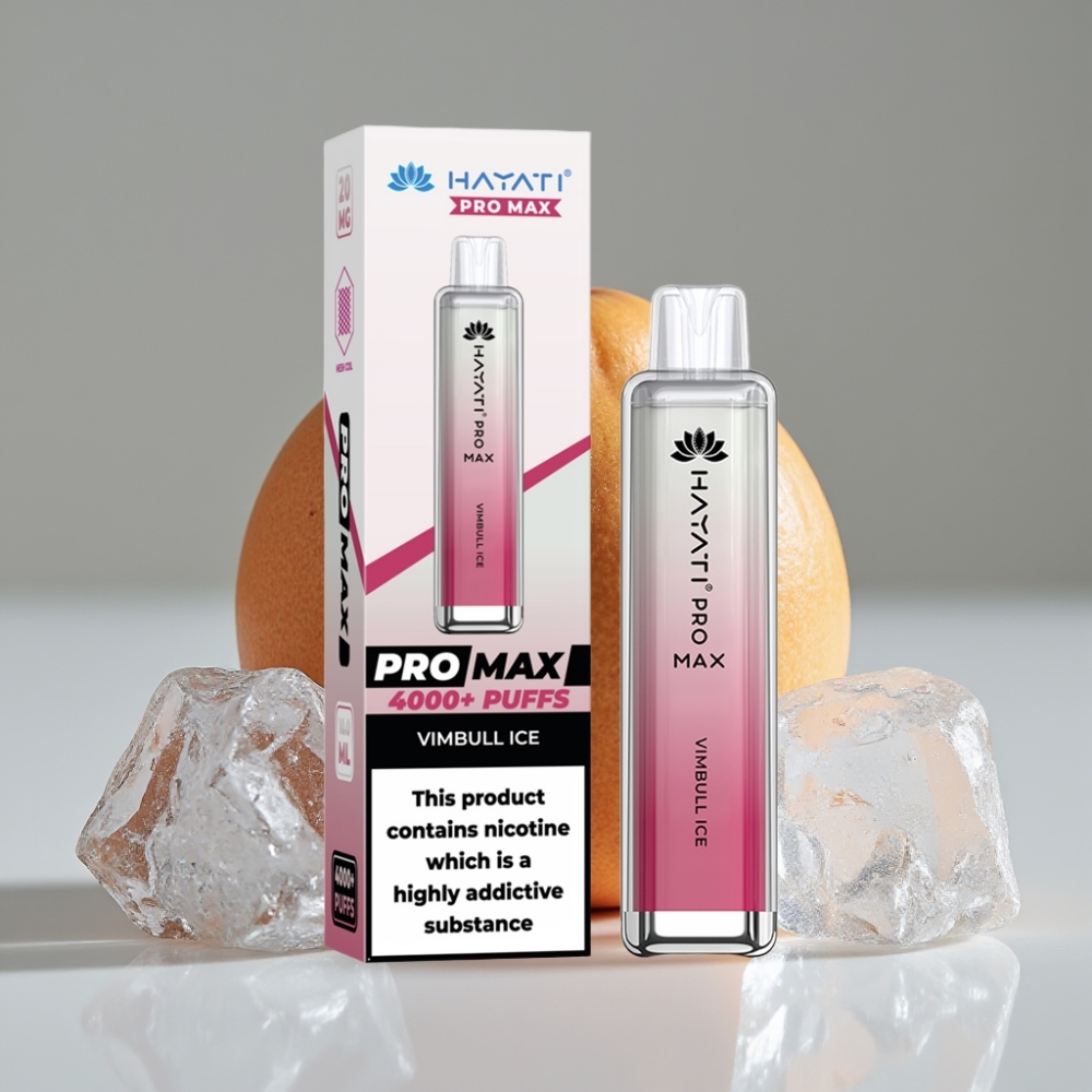 Hayati Pro Max 4000 Puffs سيجارة إلكترونية للاستخدام مرة واحدة - Vimbull Ice - 5% Nicotine - 1400mAh - Rechargeable - Crystal Appearance