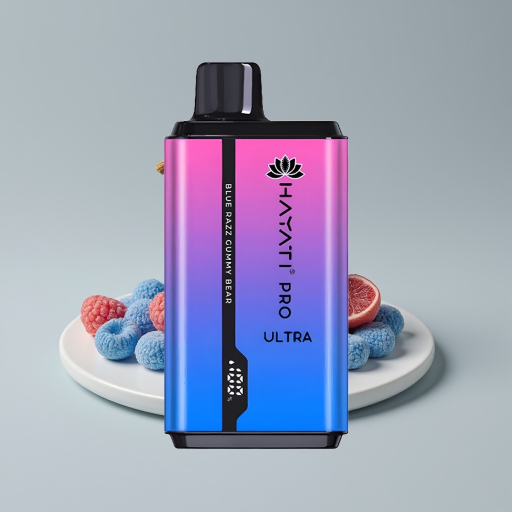 Hayati Pro Ultra 15000 Puffs 24ml 2% Nicotine سيجارة إلكترونية للاستخدام مرة واحدة أزرق توت صمغي دب