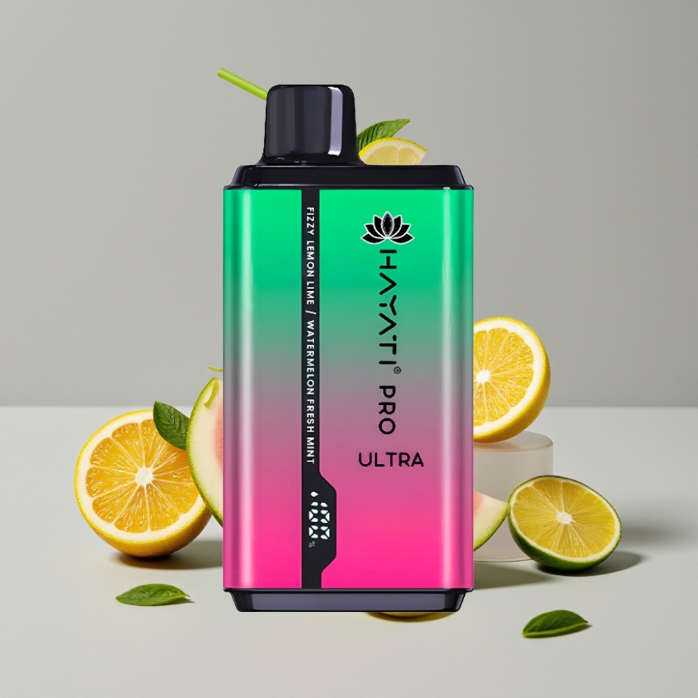 Hayati Pro Ultra 15000 Puffs فيب نكهة الليمون الفوار والبطيخ والنعناع المنعش - سعة 2×12مل، بطارية 850مللي أمبير، نيكوتين 2%
