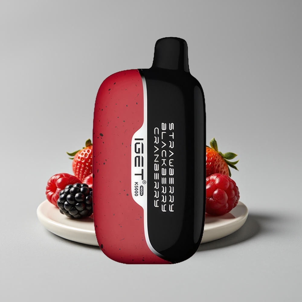 IGET Moon K5000 Puffs سيجارة إلكترونية للاستخدام مرة واحدة فراولة وعليقة وتوت بري - 5000 نفخة - 81.5 جم - مقاس 49.5x25.3x99.4 مم