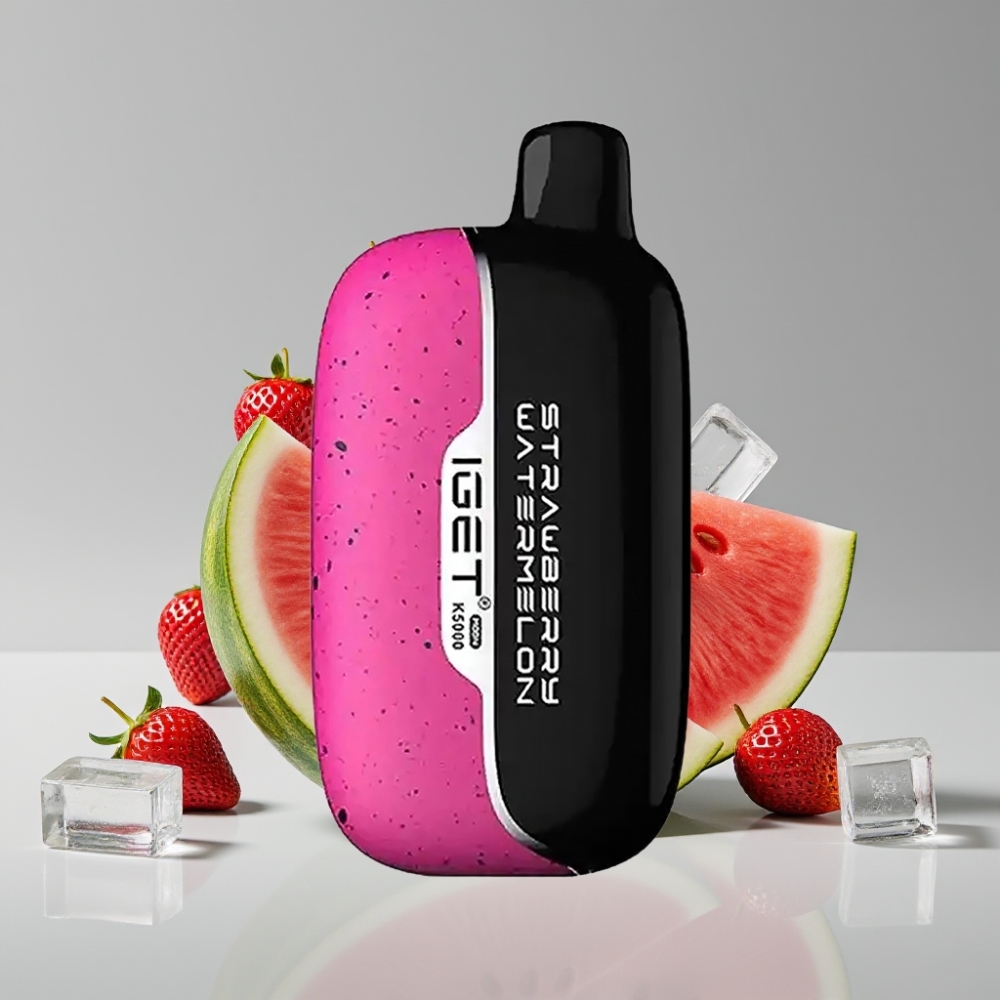 IGET Moon K5000 Puffs سيجارة إلكترونية للاستخدام مرة واحدة - فراولة بطيخ مثلج | 5000 نفخة | وزن 81.5 جرام | مقاس 49.5x25.3x99.4 مم
