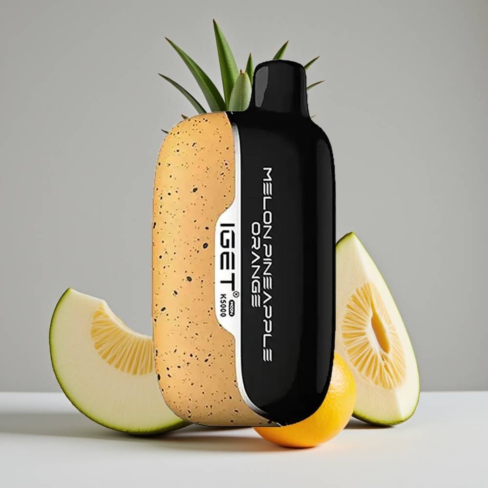IGET Moon K5000 Puffs سيجارة إلكترونية للاستخدام مرة واحدة - بطيخ أناناس برتقال (Melon Pineapple Orange) - 5000 نفخة - 81.5 جرام - مقاس 49.5x25.3x99.4 مم