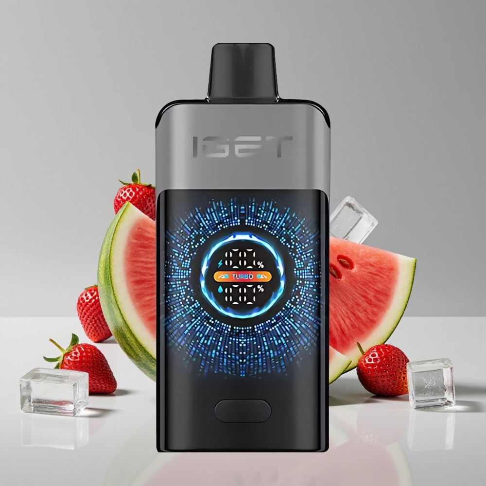 IGET ONE 12000 Puffs سيجارة إلكترونية للاستخدام مرة واحدة - فراولة بطيخ مثلج، شاشة ملونة منحنية، 2700 مللي أمبير، 0.6 أوم