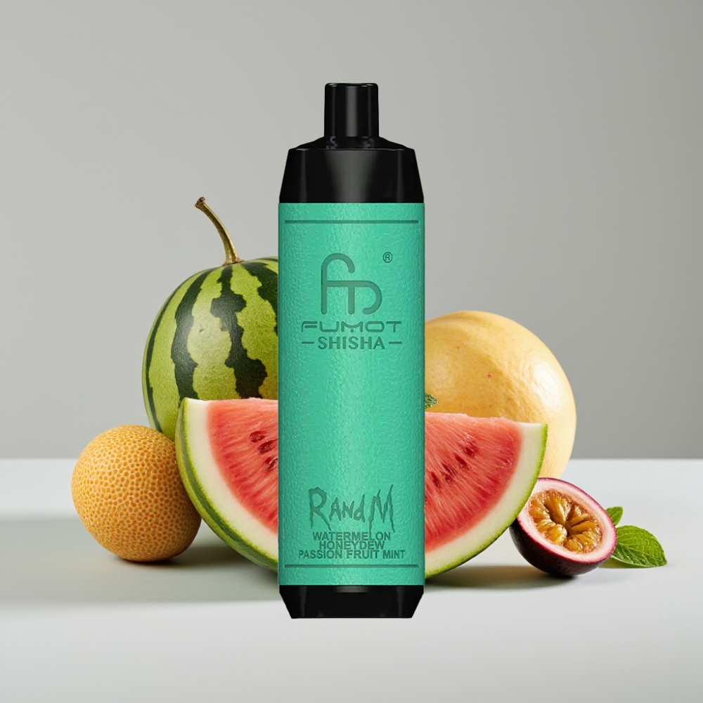 RandM Fumot Shisha 10000 Puffs سيجارة إلكترونية للاستخدام مرة واحدة بطيخ شمام فاكهة العاطفة نعناع - 18مل عصير - 850 مللي أمبير - 0.6 أوم
