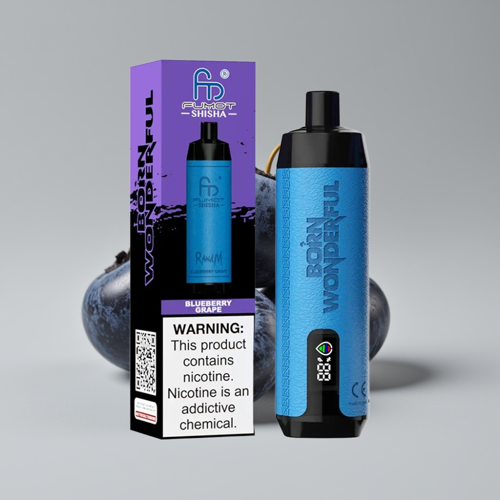 RandM Fumot Shisha 10000 Puffs Vape Disposable بنكهة التوت والعنب مع بطارية 850 mAh وملف شبكي 0.6ohm