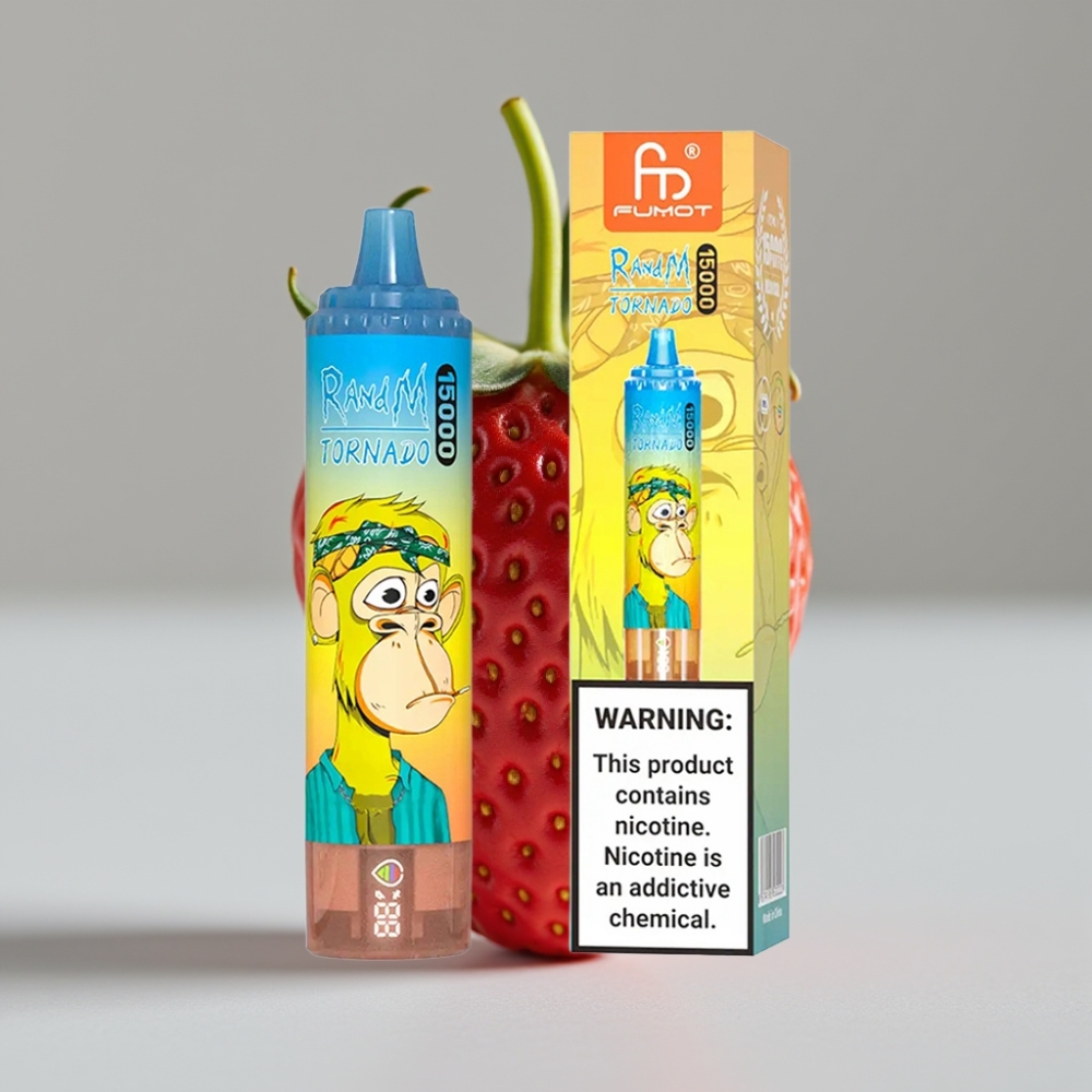 RandM Fumot Tornado 15000 Puffs 25ml 850mAh Strawberry Mesh Coil Type-C LCD