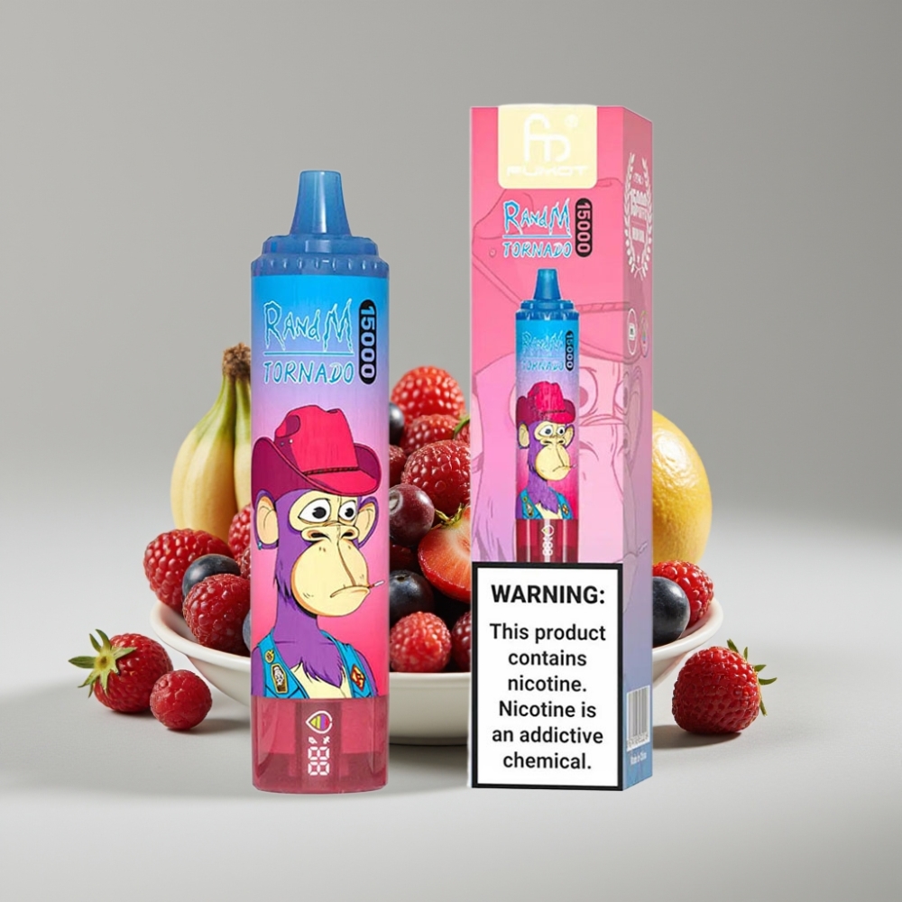 RandM Fumot Tornado 15000 Puffs شيشة إلكترونية بنكهة التوت المختلط - شاشة LCD - شحن Type-C - سعة 25 مل