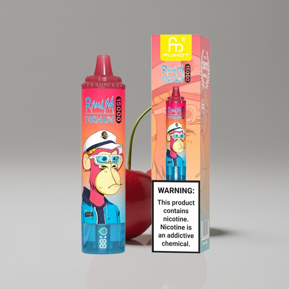 RandM Fumot Tornado 15000 Puffs شيري شيشة إلكترونية شحن USB Type-C شاشة LCD