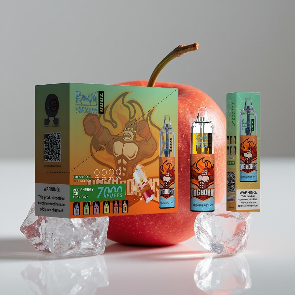 RandM Fumot Tornado 7000 سيجارة إلكترونية للاستخدام مرة واحدة 14ML 850MAH Red Energy Ice Mesh Coil Type-C