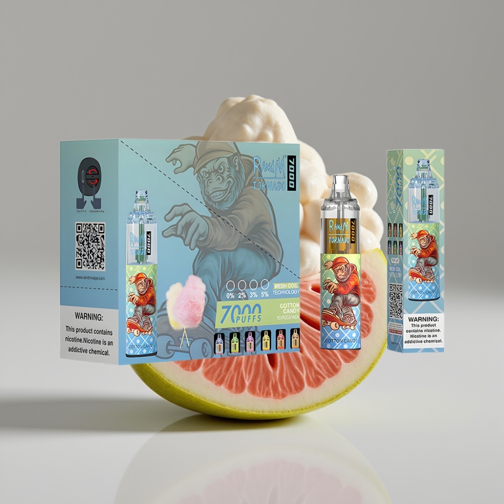 RandM Fumot Tornado 7000 سيجارة إلكترونية للاستخدام مرة واحدة – 14ML E-liquid, 850MAH, Mesh Coil, Cotton Candy