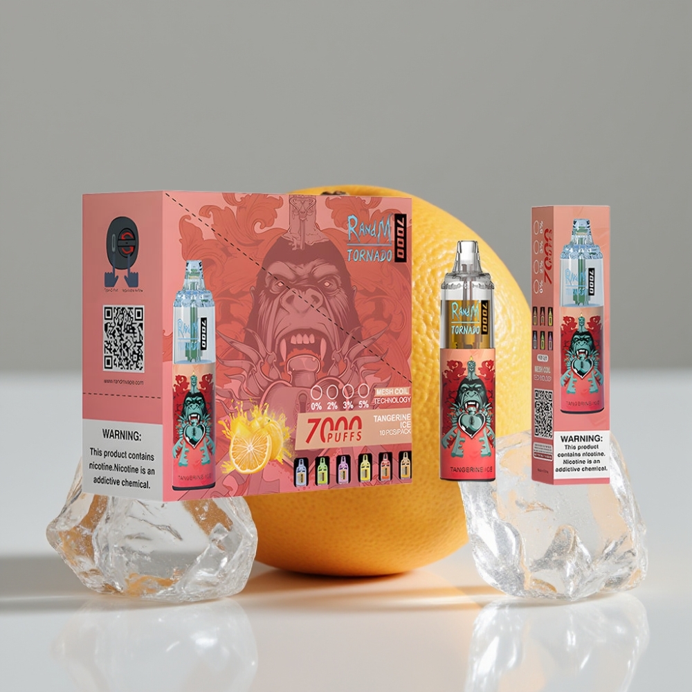RandM Fumot Tornado 7000 سيجارة إلكترونية للاستخدام مرة واحدة - 14ML E-liquid, 850MAH, Mesh Coil, Type-C, Tangerine Ice