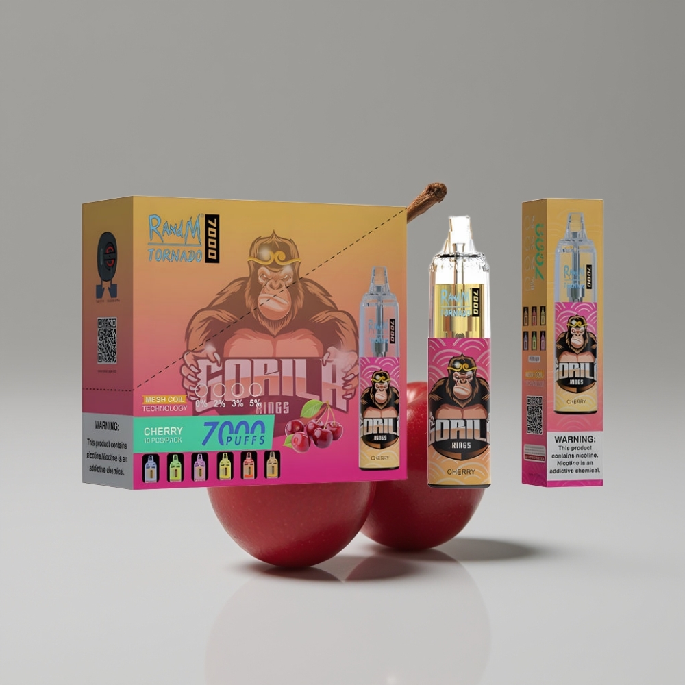 RandM Fumot Tornado 7000 Puffs 14ML 850MAH Mesh Coil Type-C RGB Air-Adjustable سيجارة إلكترونية للاستخدام مرة واحدة كرزي