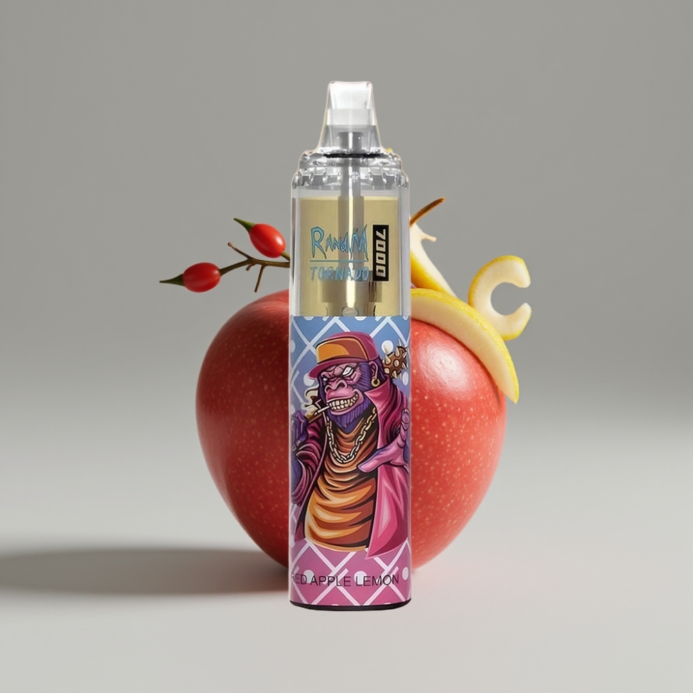 RandM Fumot Tornado 7000 Puffs سيجارة إلكترونية للاستخدام مرة واحدة تفاحة حمراء ليمون - 14ML إي-سائل، 850MAH، Type-C، RGB