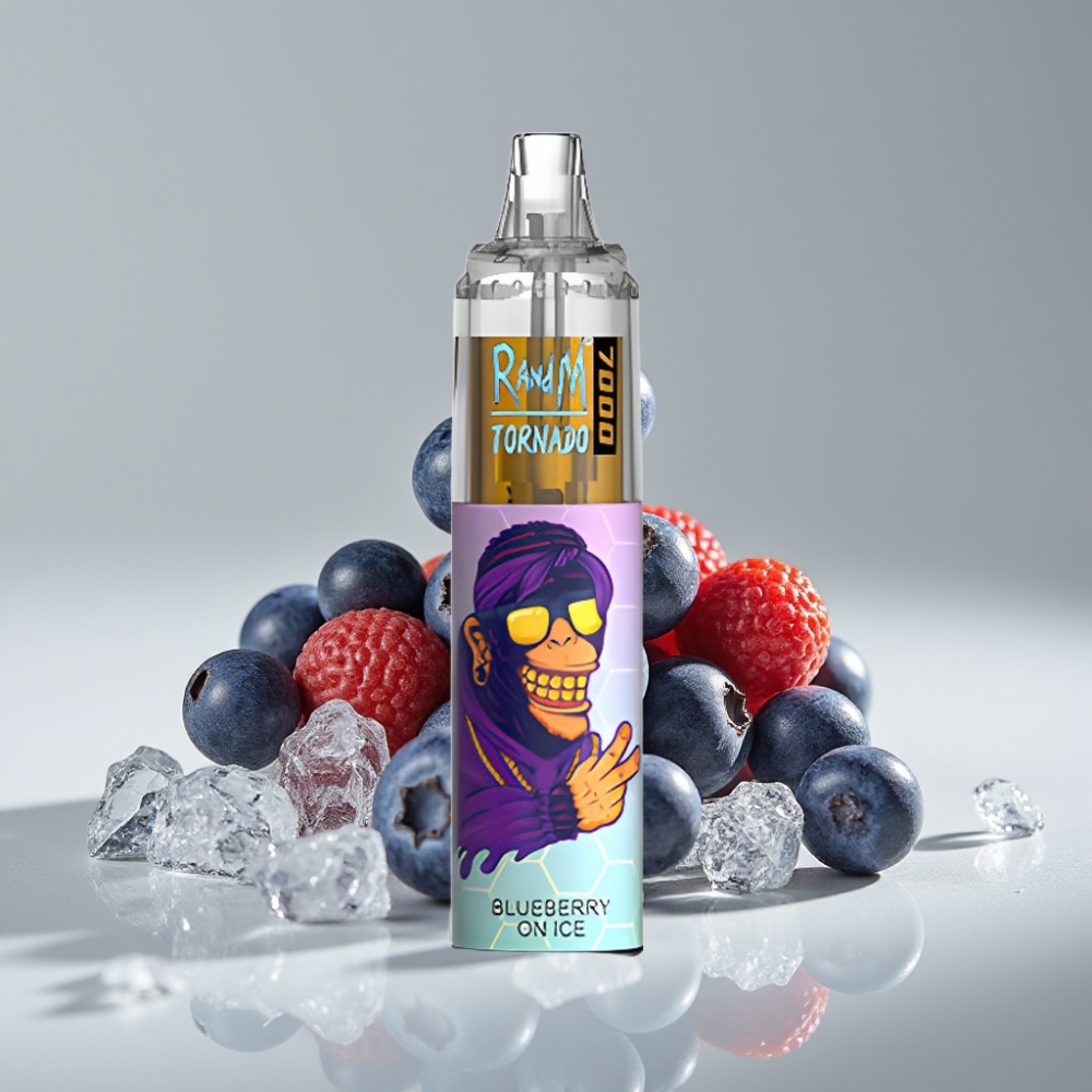 RandM Fumot Tornado 7000 Puffs سيجارة إلكترونية للاستخدام مرة واحدة - 14ML E-liquid, 850MAH, Mesh Coil, Blueberry On Ice