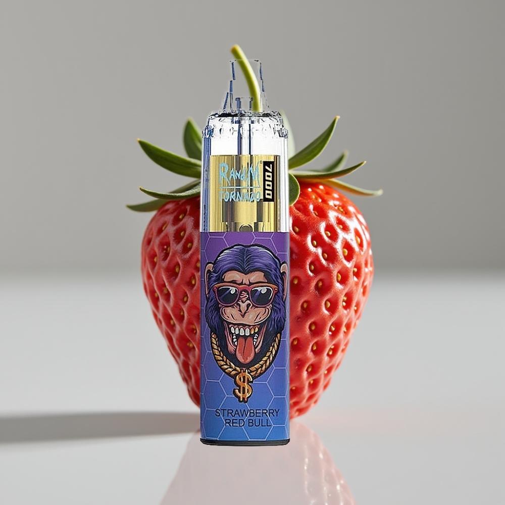 RandM Fumot Tornado 7000 Puffs سيجارة إلكترونية للاستخدام مرة واحدة فراولة ريد بول - 14 مل سائل، 850 مللي أمبير، شبكة، منفذ Type-C، ضوء RGB