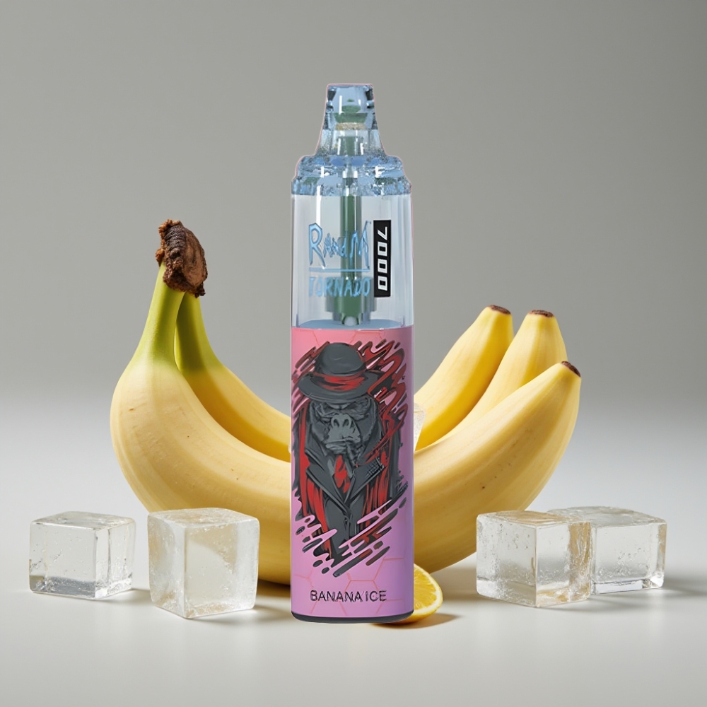RandM Fumot Tornado 7000 Puffs سيجارة إلكترونية للاستخدام مرة واحدة Banana Ice – 14ML السائل الإلكتروني, 850MAH, Mesh Coil, Type-C, RGB