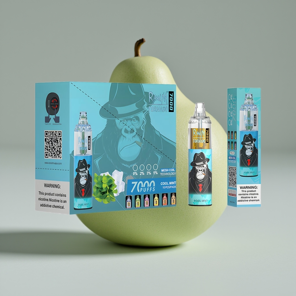 RandM Fumot Tornado 7000 Puffs سيجارة إلكترونية للاستخدام مرة واحدة Cool Mint - 14ML السائل الإلكتروني, 850MAH, Mesh Coil, Type-C, RGB