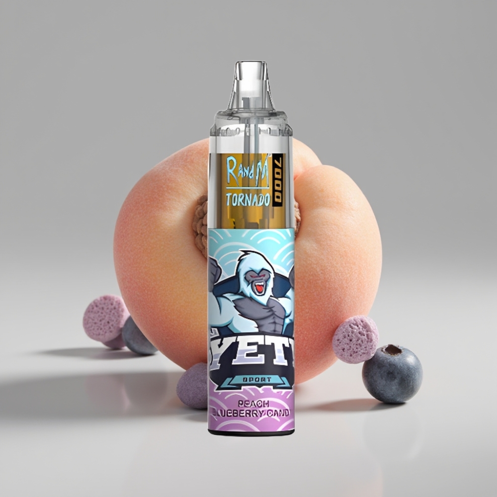 RandM Fumot Tornado 7000 Puffs سيجارة إلكترونية للاستخدام مرة واحدة Peach Blueberry Candy - 14ML E-liquid - Mesh Coil - Type-C Port